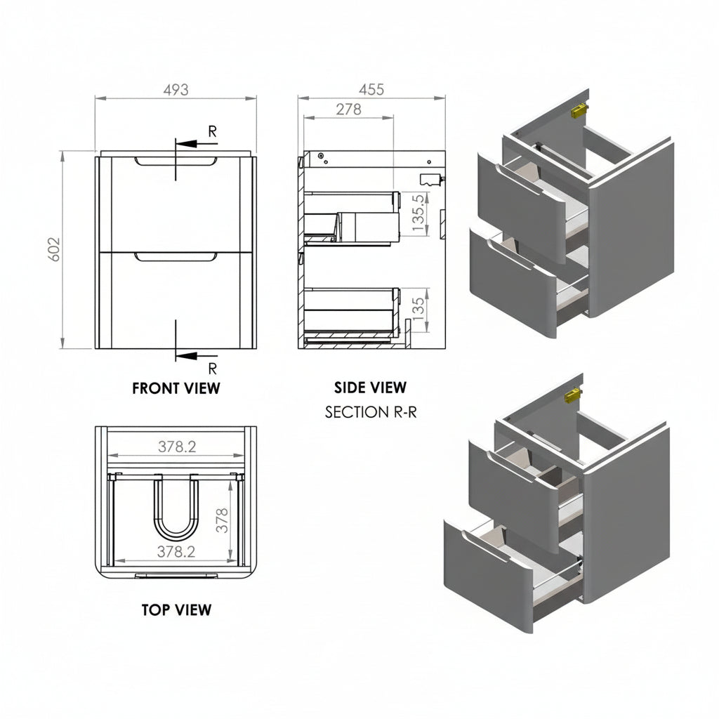 Lambra 2 Drawer Wall Hung Cloakroom vanity Unit