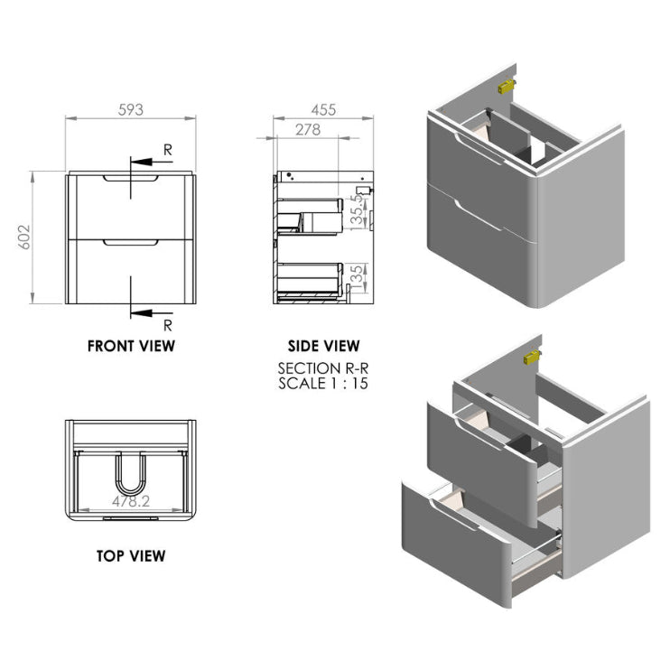 Lambra 2 Drawer Wall Hung Cloakroom vanity Unit