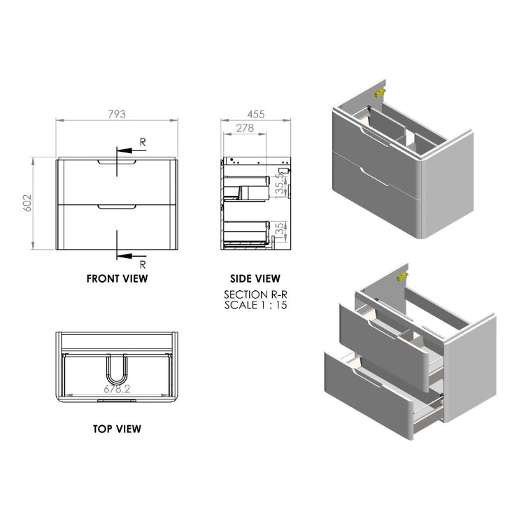 Lambra 2 Drawer Wall Hung Cloakroom vanity Unit