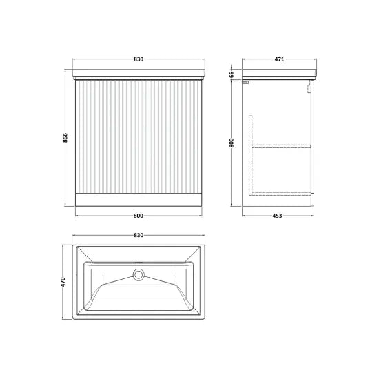 nuie lux Flume 800mm Autumn Oak 2 Door Floor Standing Vanity Unit With Fireclay Basin
