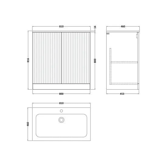 nuie lux Flume Autumn Oak 800mm Floor Standing 2-Door Unit & Stone Basin 1TH