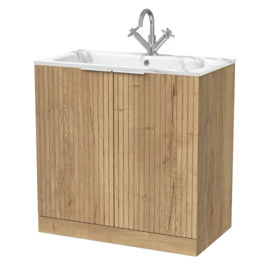 nuie lux Flume Autumn Oak Floor Standing 2-Door Unit & Stone Basin 1TH