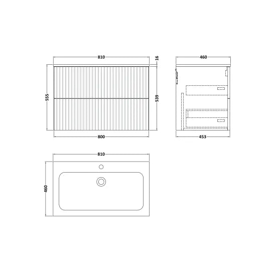 nuie lux Flume Autumn Oak Wall Hung 2-Drawer Unit & Stone Basin 1TH