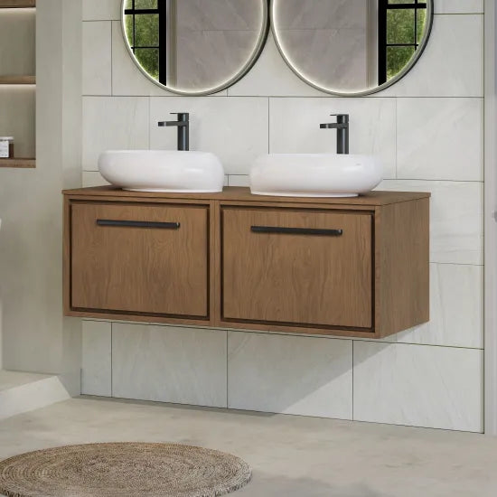 Hudson Reed Lille 605mm Antique Oak 2 Drawer Wall Hung Vanity Unit With Co-ordinating Worktop