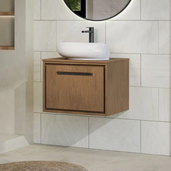 Hudson Reed Lille Antique Oak 1 Drawer Wall Hung Vanity Unit With Co-ordinating Worktop