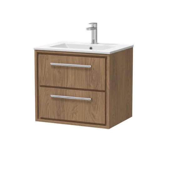 Hudson Reed Lille Antique Oak 2 Drawer Wall Hung Vanity Unit With 1 Tap Hole Basin