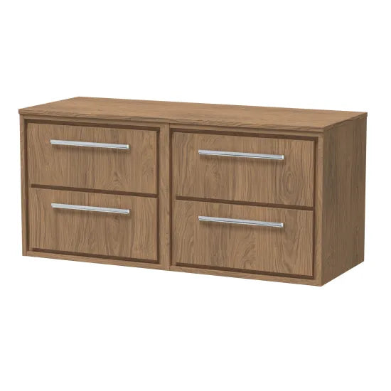 Hudson Reed Lille 1200mm Antique Oak 4 Drawer Wall Hung Vanity Unit With Co-ordinating Worktop