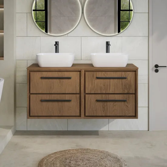 Hudson Reed Lille 1200mm Antique Oak 4 Drawer Wall Hung Vanity Unit With Co-ordinating Worktop