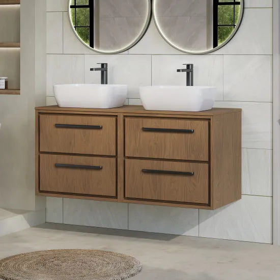 Hudson Reed Lille 1200mm Antique Oak 4 Drawer Wall Hung Vanity Unit With Co-ordinating Worktop
