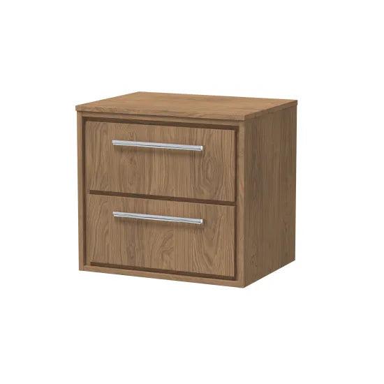 Hudson Reed Lille 600mm Antique Oak 2 Drawer Wall Hung Vanity Unit With Co-ordinating Worktop