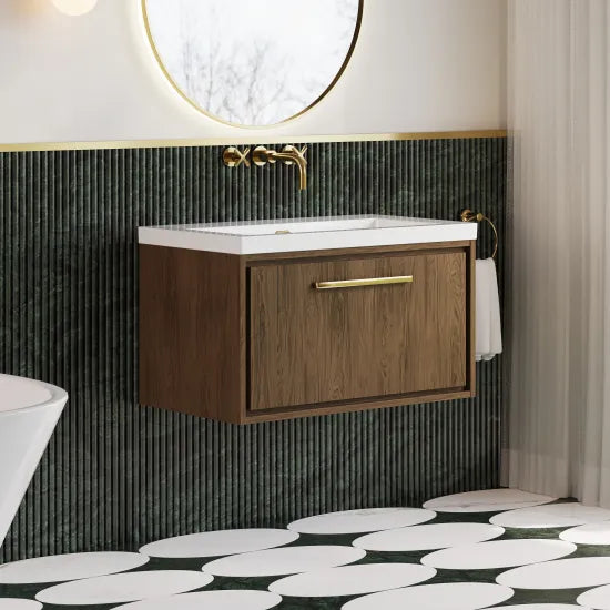 Hudson Reed Lille 800mm Antique Oak 1 Drawer Wall Hung Vanity Unit With Fireclay Basin