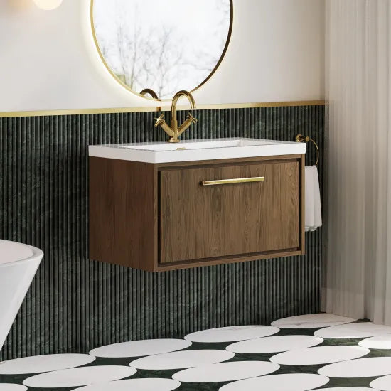 Hudson Reed Lille 800mm Antique Oak 1 Drawer Wall Hung Vanity Unit With 1 Tap Hole Fireclay Basin