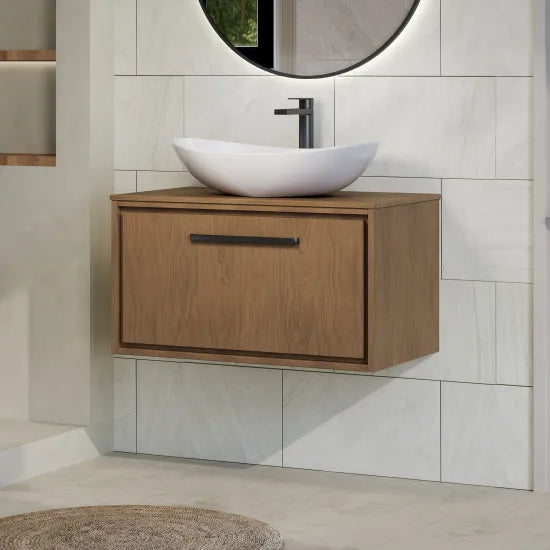 Hudson Reed Lille Antique Oak 1 Drawer Wall Hung Vanity Unit With Co-ordinating Worktop