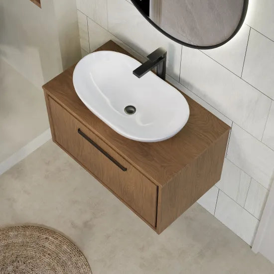 Hudson Reed Lille Antique Oak 1 Drawer Wall Hung Vanity Unit With Co-ordinating Worktop