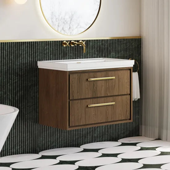 Hudson Reed Lille 800mm Antique Oak 2 Drawer Wall Hung Vanity Unit With Fireclay Basin