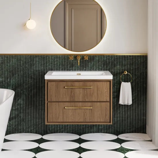 Hudson Reed Lille 800mm Antique Oak 2 Drawer Wall Hung Vanity Unit With Fireclay Basin
