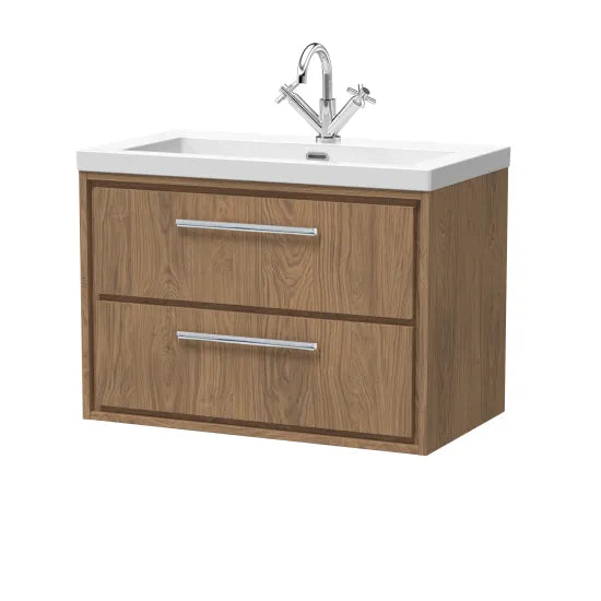 Hudson Reed Lille 800mm Antique Oak 2 Drawer Wall Hung Vanity Unit With 1 Tap Hole Fireclay Basin