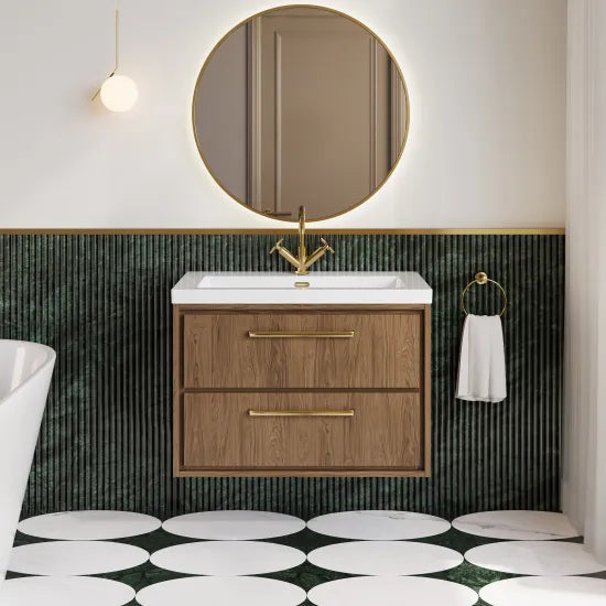 Hudson Reed Lille 800mm Antique Oak 2 Drawer Wall Hung Vanity Unit With 1 Tap Hole Fireclay Basin