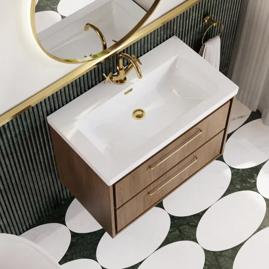 Hudson Reed Lille 800mm Antique Oak 2 Drawer Wall Hung Vanity Unit With 1 Tap Hole Fireclay Basin