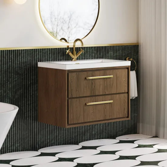 Hudson Reed Lille 800mm Antique Oak 2 Drawer Wall Hung Vanity Unit With 1 Tap Hole Fireclay Basin