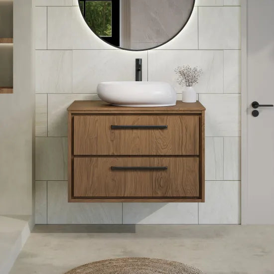 Hudson Reed Lille 600mm Antique Oak 2 Drawer Wall Hung Vanity Unit With Co-ordinating Worktop
