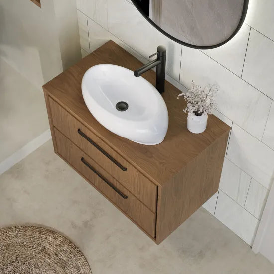 Hudson Reed Lille 600mm Antique Oak 2 Drawer Wall Hung Vanity Unit With Co-ordinating Worktop