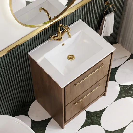Hudson Reed Lille Antique Oak 2 Drawer Floor Standing Vanity Unit With 1 Tap Hole Basin