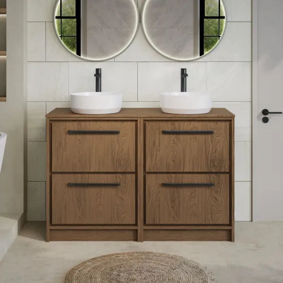 Hudson Reed Lille 1200mm Antique Oak 4 Drawer Floor Standing Vanity Unit With Co-ordinating Worktop
