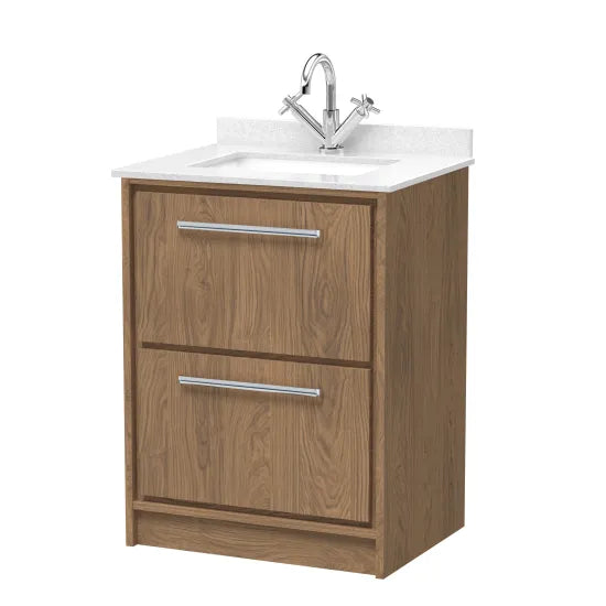 Hudson Reed Lille Antique Oak 2 Drawer Floor Standing Vanity Unit With Square Basin With Marble Worktop