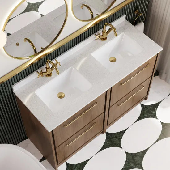 Hudson Reed Lille 1200mm Antique Oak 4 Drawer Floor Standing Vanity With Twin Marble Basin