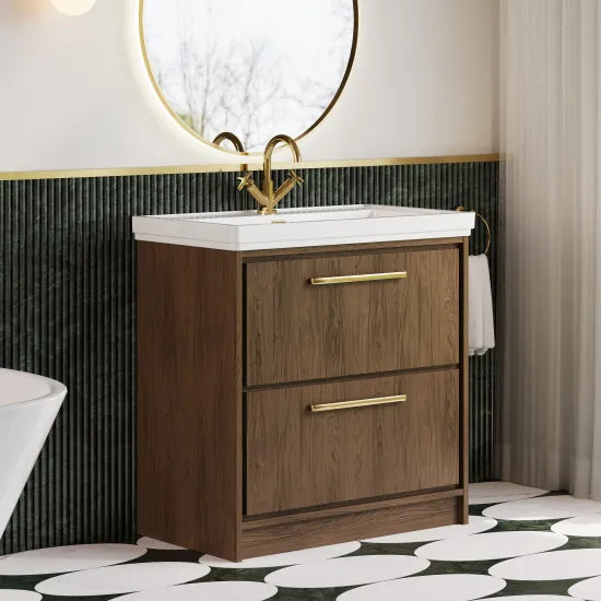Hudson Reed Lille Antique Oak 2 Drawer Floor Standing Vanity Unit With 1 Tap Hole Fireclay Basin