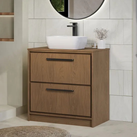 Hudson Reed Lille Antique Oak Floor Standing Vanity Unit With Co-ordinating Worktop