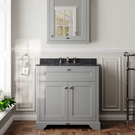 Old London 2 Door Floor Standing Cabinet With 3 Tap Holes Marble Basin
