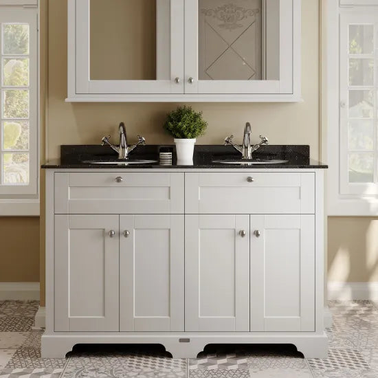 Old London 1200mm 4 Door Floor Standing Cabinet With Black Marble Basin