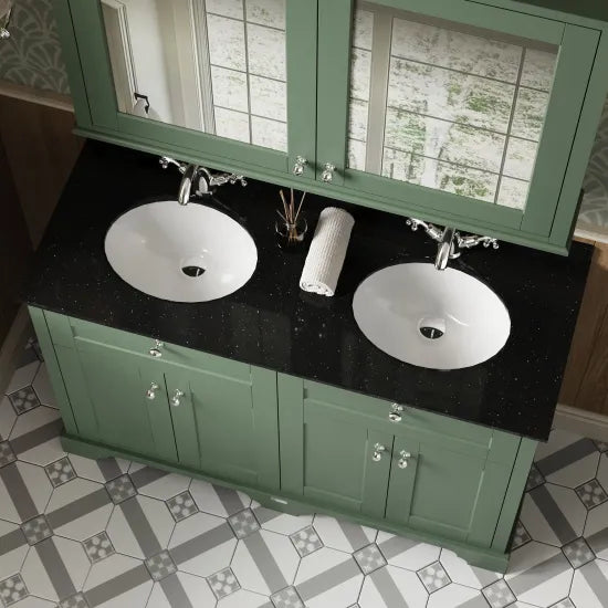 Old London 1200mm 4 Door Floor Standing Cabinet With Black Marble Basin