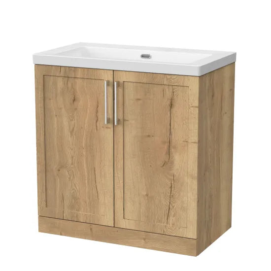 nuie lux Larck 800mm Autumn Oak 2 Door Floor Standing Vanity Unit With Fireclay Square Basin