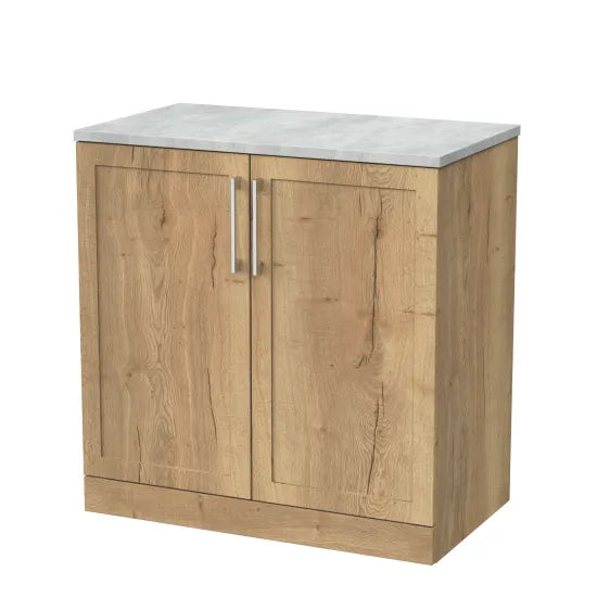 nuie lux Larck 800mm Autumn Oak 2 Door Floor Standing Vanity Unit With Bellato Grey Worktop