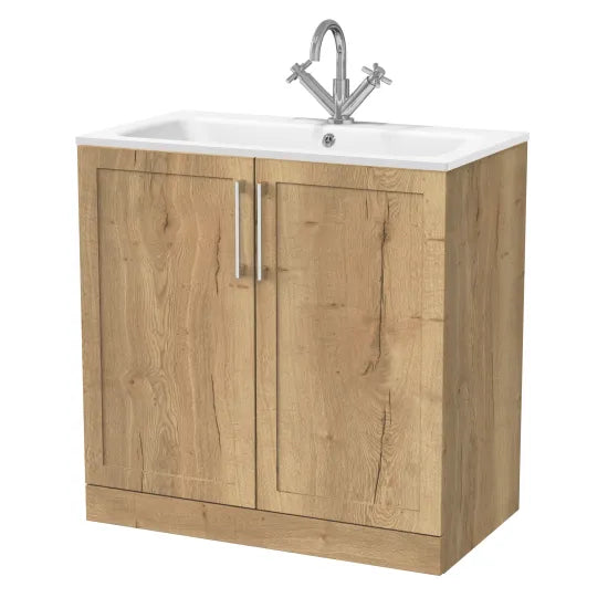 nuie lux Larck Autumn Oak 800mm Floor Standing 2-Door Unit & Stone Basin 1TH