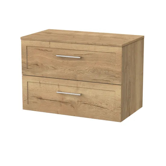 nuie lux Larck 800mm Autumn Oak 2 Drawer Wall Hung Vanity Unit With Co-ordinating Worktop
