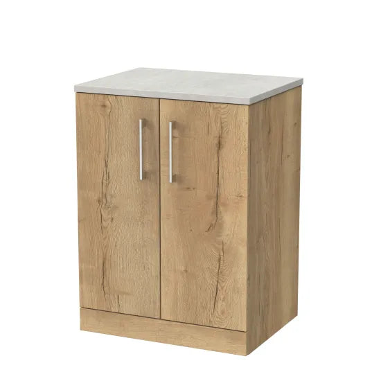 nuie lux Kivo 600mm Autumn Oak 2 Door Floor Standing Vanity Unit With Slate Grey Worktop