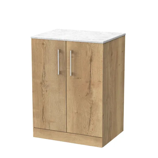nuie lux Kivo 600mm Autumn Oak 2 Door Floor Standing Vanity Unit With Marble Worktop
