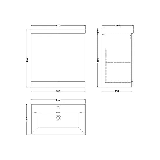 nuie lux Kivo 800mm Autumn Oak 2 Door Floor Standing Vanity Unit With 1 Tap Hole Basin
