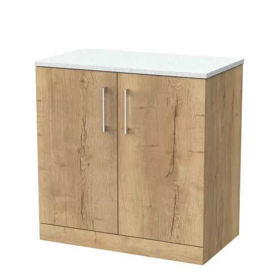 nuie lux Kivo Autumn Oak 2 Door Floor Standing Vanity Unit With White Matt Nebula Worktop