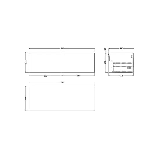 nuie lux Kivo 1200mm Autumn Oak 2 Drawer Wall Hung Vanity Unit With Co-ordinating Worktop