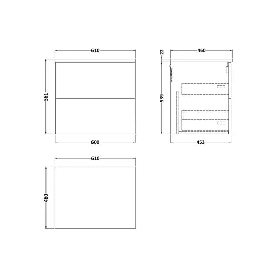 nuie lux Kivo Autumn Oak 2 Drawer Wall Hung Vanity Unit With Black Pietra Marble Laminate Worktop