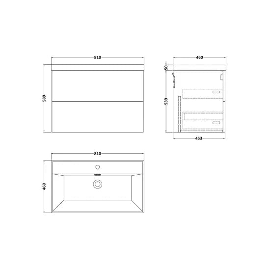 nuie lux Kivo 800mm Autumn Oak 2 Drawer Wall Hung Vanity Unit With 1 Tap Hole Basin