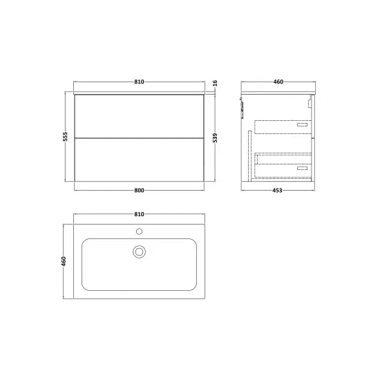 nuie lux Kivo Autumn Oak Wall Hung 2-Drawer Unit & Stone Basin 1TH