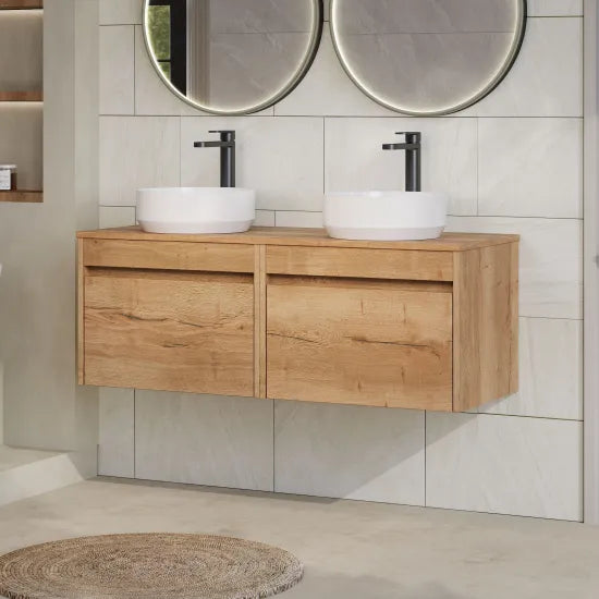 nuie lux Loftwood 1200mm Autumn Oak 2 Drawer Wall Hung Vanity Unit With Co-ordinating Worktop