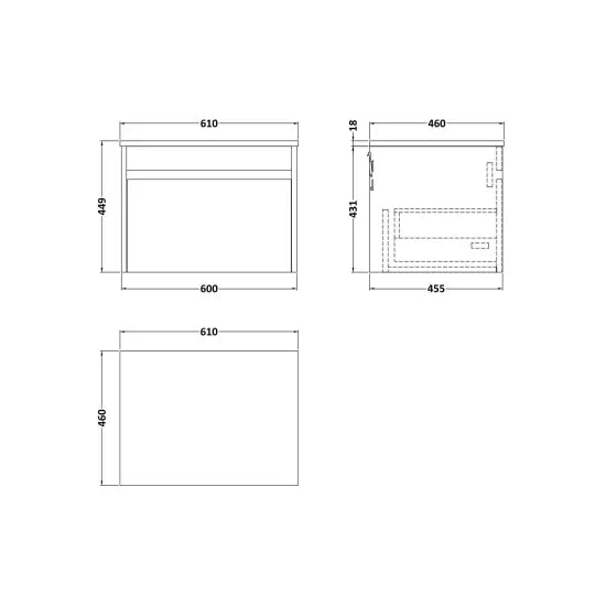 nuie lux Loftwood Autumn Oak 1 Drawer Wall Hung Vanity Unit With White Marble Worktop