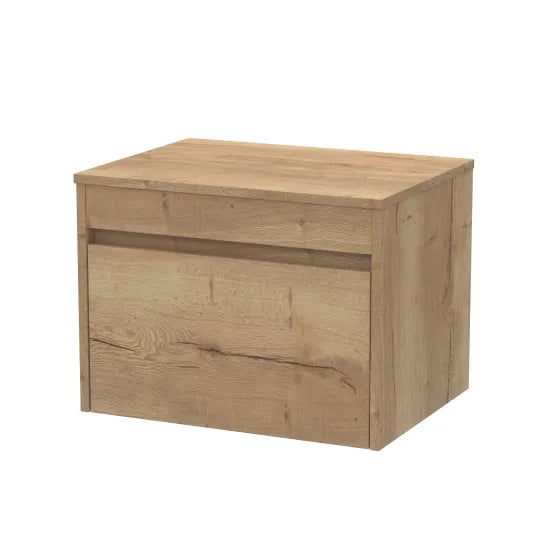 nuie lux Loftwood Autumn Oak 1 Drawer Wall Hung Vanity Unit With Co-ordinating Worktop